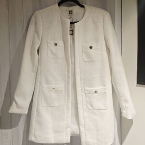 Anne Klein White Textured Long Blazer